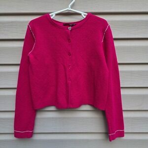 Catimini Girls Cotton Cardigan Sweater 8 (128 cm) Magenta Fuchsia Preppy Spring